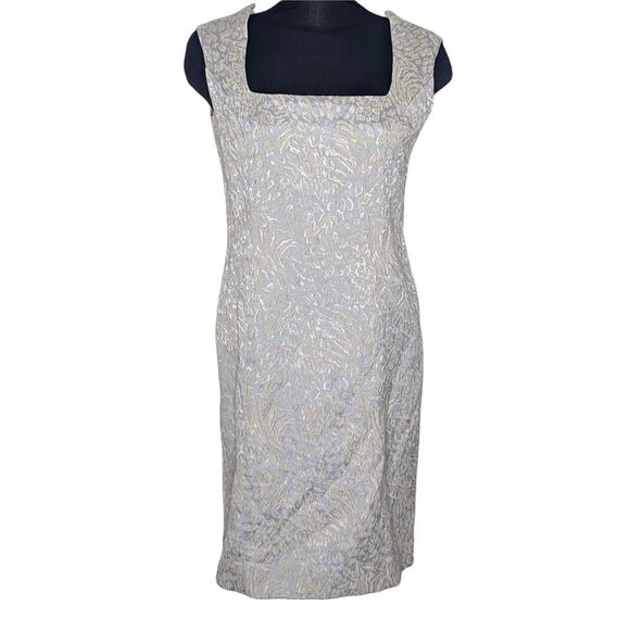 Craig Müller Shift Dress 6 Blue White Cheetah/ Leopard Print Knee Length - Picture 1 of 4